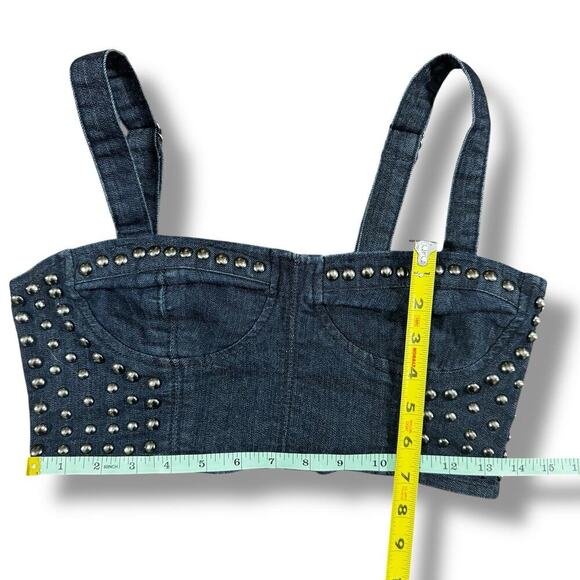 Forever 21 Studded Denim Crop Top Bustier Style Zip Back Size M Rocker Edgy Punk - Picture 6 of 6